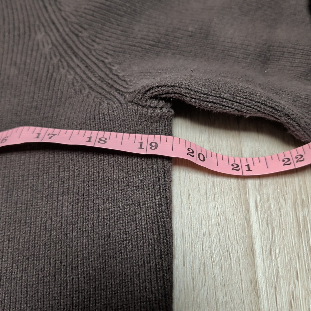 Liz Claiborne Petite Brown Zip Up Cardigan Sweater Faux Suede Patch Women Medium - Picture 5 of 6
